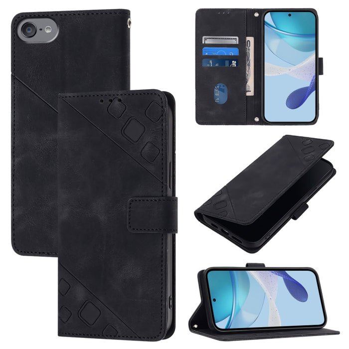Estuche para teléfono de cuero en relieve con tacto de piel