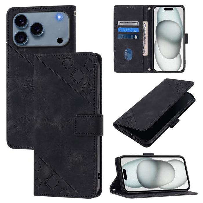 Estuche para teléfono de cuero en relieve con tacto de piel