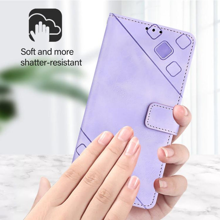 Estuche para teléfono de cuero en relieve con tacto de piel