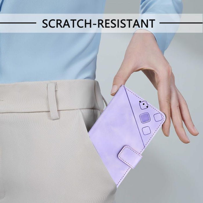 Estuche para teléfono de cuero en relieve con tacto de piel