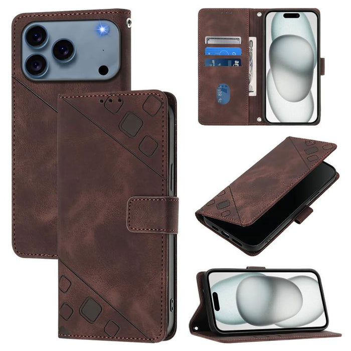 Estuche para teléfono de cuero en relieve con tacto de piel