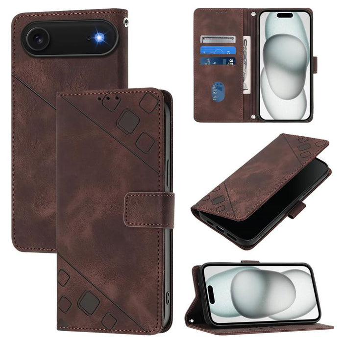 Estuche para teléfono de cuero en relieve con tacto de piel