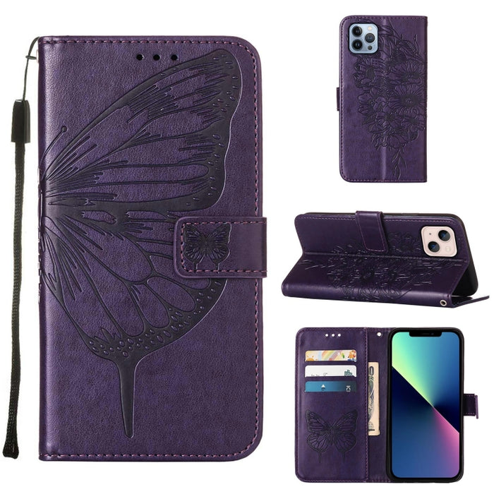 Estuche para teléfono de cuero con mariposa en relieve, For iPhone 15, For iPod Touch 7 / 6 / 5