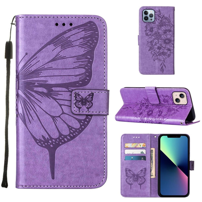 Estuche para teléfono de cuero con mariposa en relieve, For iPhone 15, For iPod Touch 7 / 6 / 5