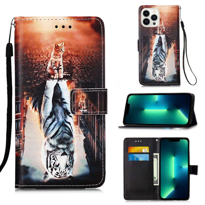 Estuche para teléfono de cuero de tejido liso con patrón de dibujo coloreado