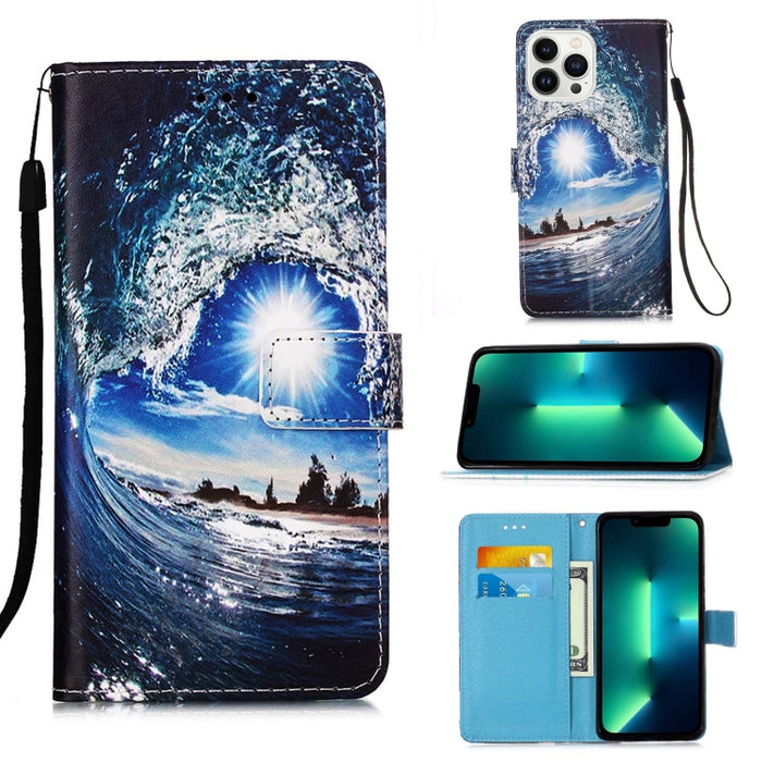 Estuche para teléfono de cuero de tejido liso con patrón de dibujo coloreado
