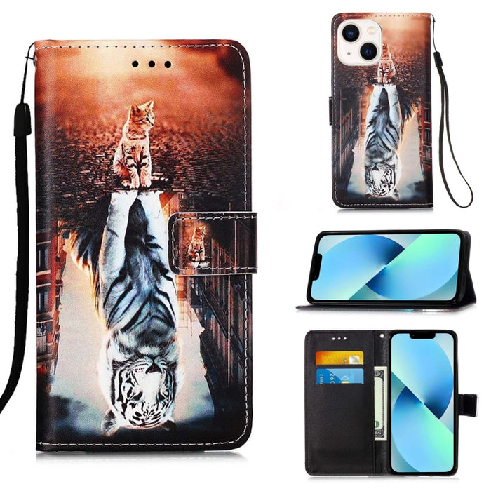 Estuche para teléfono de cuero de tejido liso con patrón de dibujo coloreado