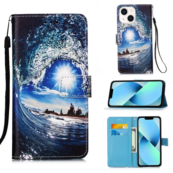 Estuche para teléfono de cuero de tejido liso con patrón de dibujo coloreado