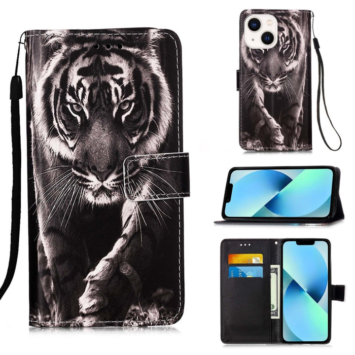 Estuche para teléfono de cuero de tejido liso con patrón de dibujo coloreado