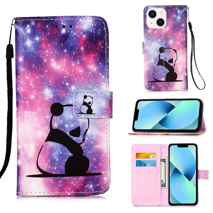 Estuche para teléfono de cuero de tejido liso con patrón de dibujo coloreado