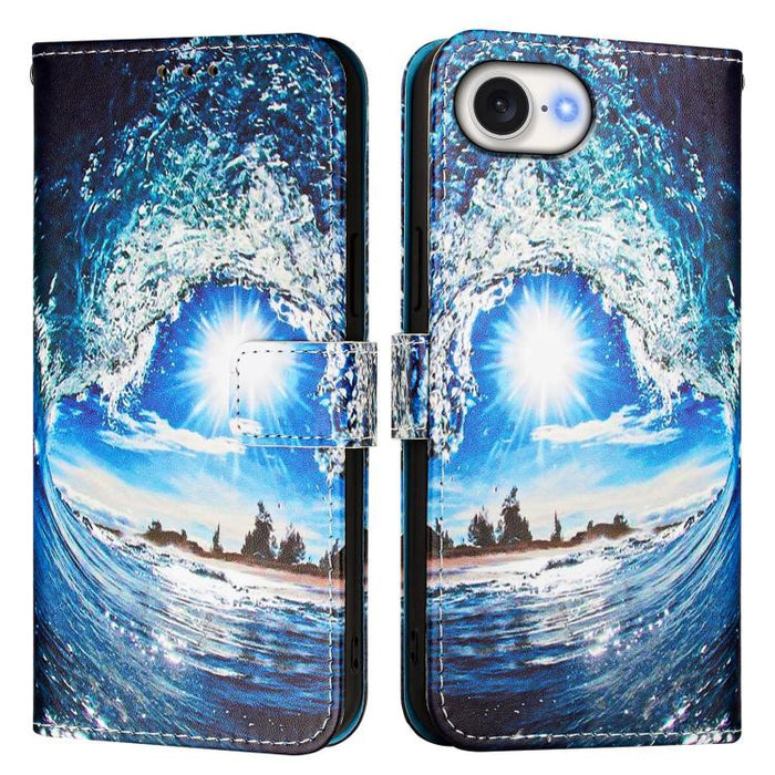 Estuche para teléfono de cuero de tejido liso con patrón de dibujo coloreado