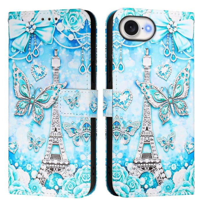 Estuche para teléfono de cuero de tejido liso con patrón de dibujo coloreado