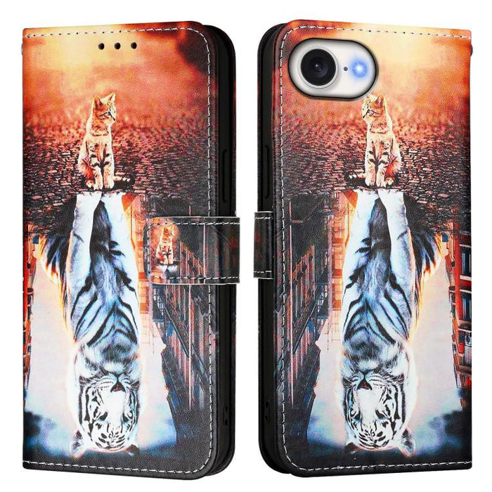 Estuche para teléfono de cuero de tejido liso con patrón de dibujo coloreado