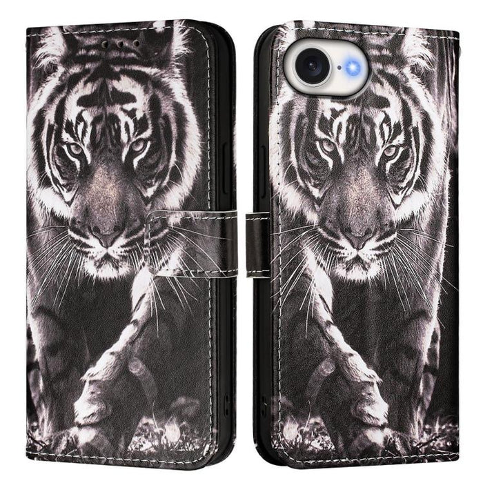 Estuche para teléfono de cuero de tejido liso con patrón de dibujo coloreado