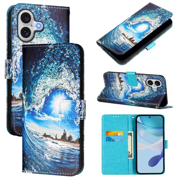Estuche para teléfono de cuero de tejido liso con patrón de dibujo coloreado