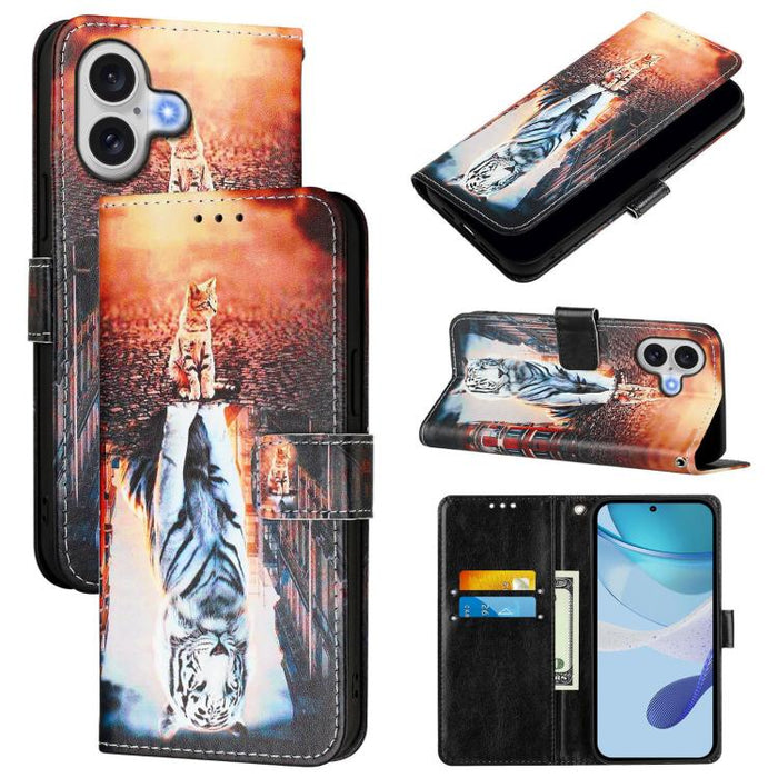 Estuche para teléfono de cuero de tejido liso con patrón de dibujo coloreado