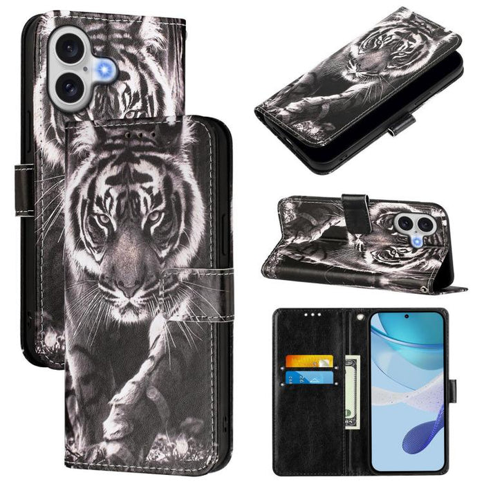 Estuche para teléfono de cuero de tejido liso con patrón de dibujo coloreado