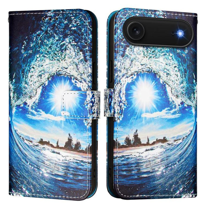 Estuche para teléfono de cuero de tejido liso con patrón de dibujo coloreado