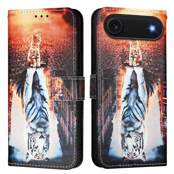 Estuche para teléfono de cuero de tejido liso con patrón de dibujo coloreado