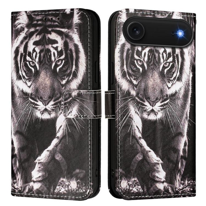 Estuche para teléfono de cuero de tejido liso con patrón de dibujo coloreado