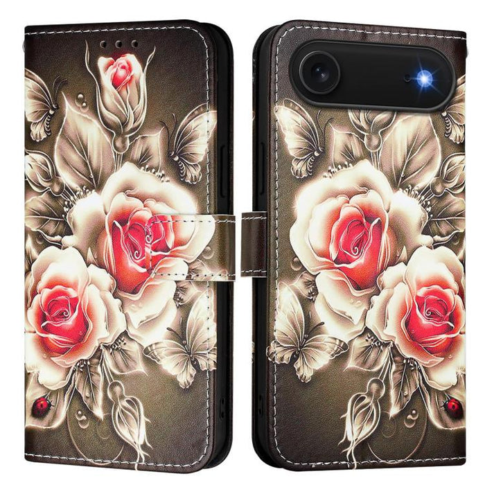 Estuche para teléfono de cuero de tejido liso con patrón de dibujo coloreado