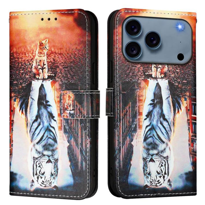 Estuche para teléfono de cuero de tejido liso con patrón de dibujo coloreado