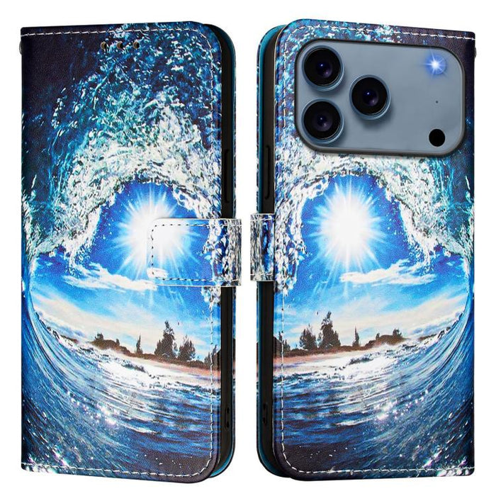 Estuche para teléfono de cuero de tejido liso con patrón de dibujo coloreado