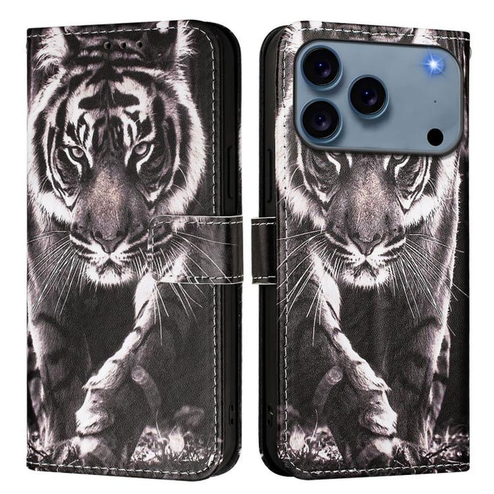 Estuche para teléfono de cuero de tejido liso con patrón de dibujo coloreado