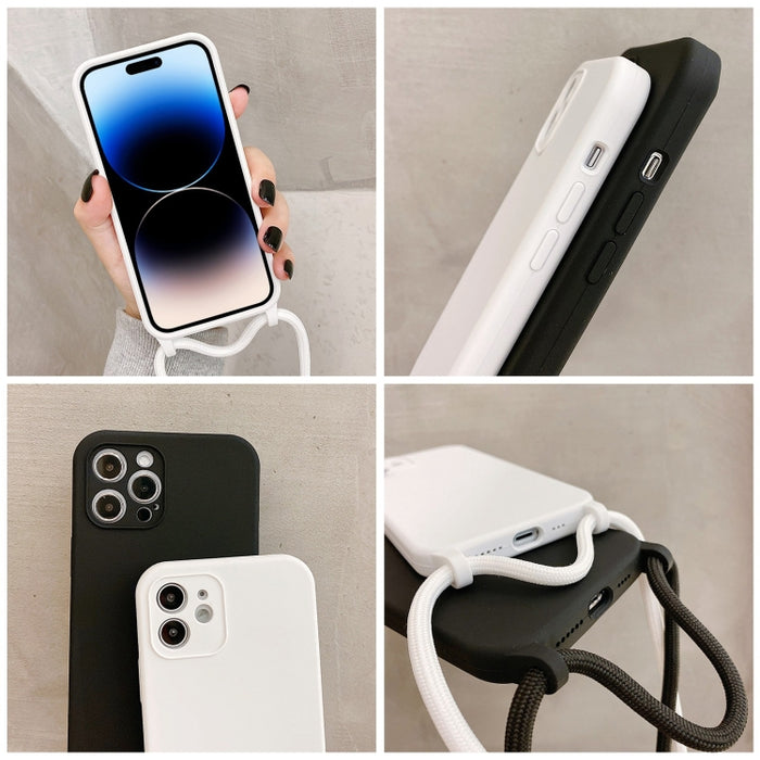 Estuche de silicona líquida con cordón cruzado, For iPhone 16, For iPhone 15 Pro Max, For iPhone 15 Pro, For iPhone 15 Plus, For iPhone 15
