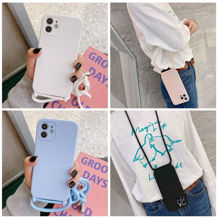 Estuche de silicona líquida con cordón cruzado, For iPhone 16, For iPhone 15 Pro Max, For iPhone 15 Pro, For iPhone 15 Plus, For iPhone 15