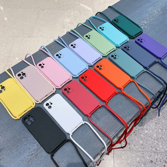 Estuche de silicona líquida con cordón cruzado, For iPhone 16, For iPhone 15 Pro Max, For iPhone 15 Pro, For iPhone 15 Plus, For iPhone 15