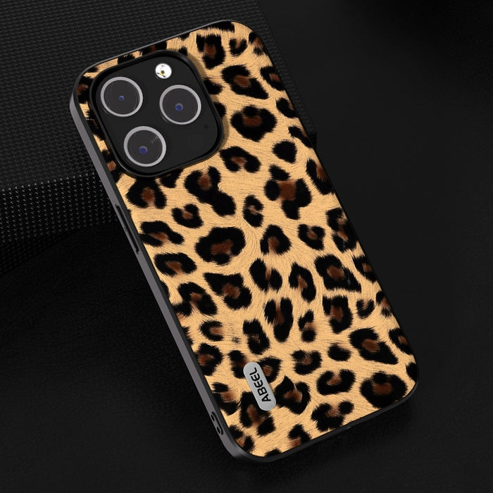 ABEEL Estuche para teléfono con borde negro y leopardo