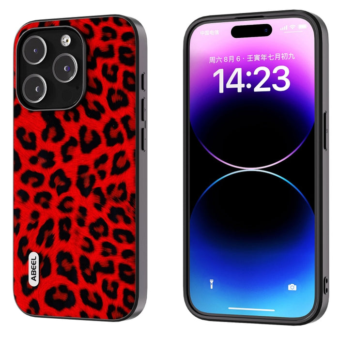 ABEEL Estuche para teléfono con borde negro y leopardo