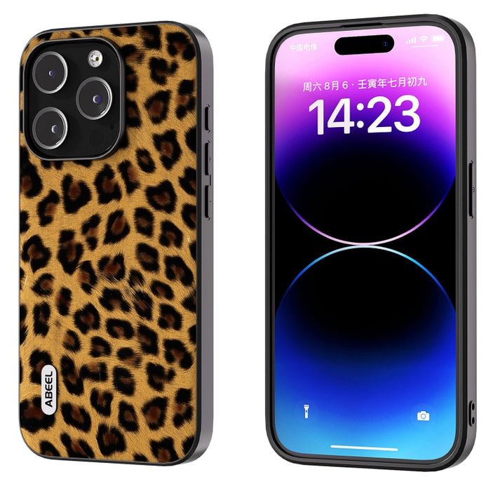 ABEEL Estuche para teléfono con borde negro y leopardo