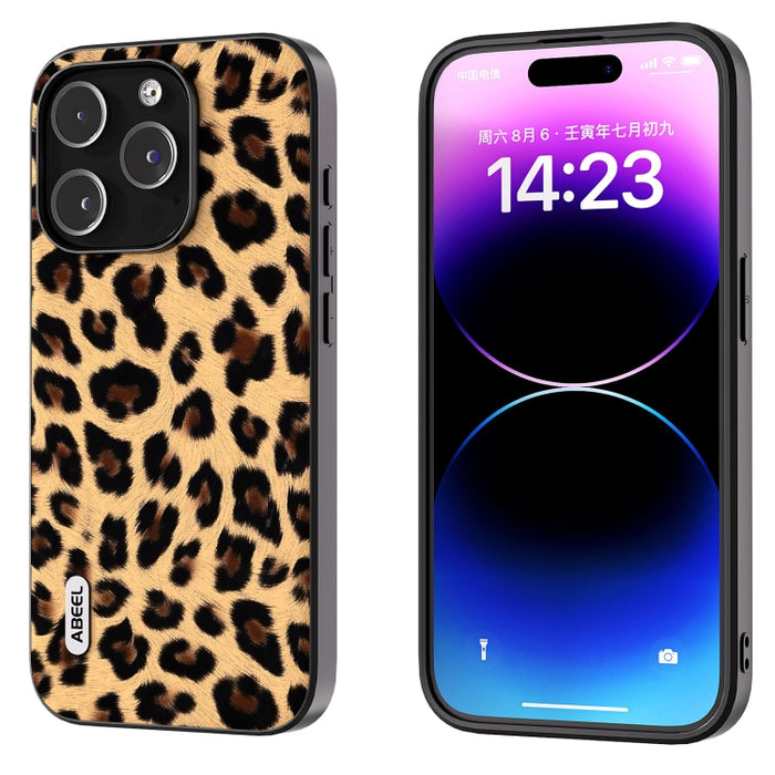 ABEEL Estuche para teléfono con borde negro y leopardo