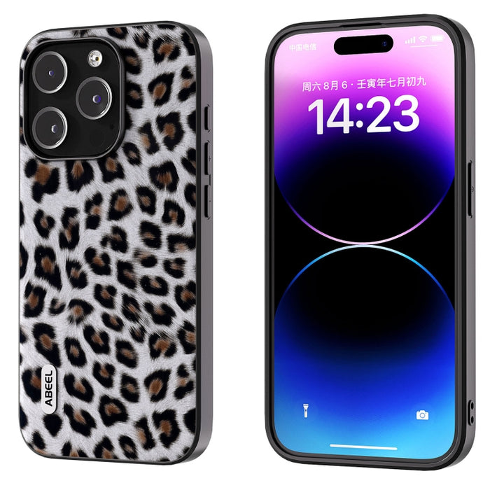 ABEEL Estuche para teléfono con borde negro y leopardo