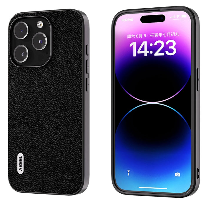 ABEEL Estuche para teléfono Mino de cuero genuino con borde negro