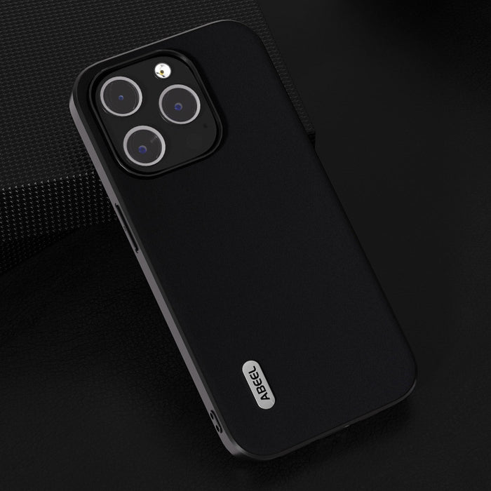 ABEEL Estuche para teléfono con borde negro suave y sedoso de cuero genuino