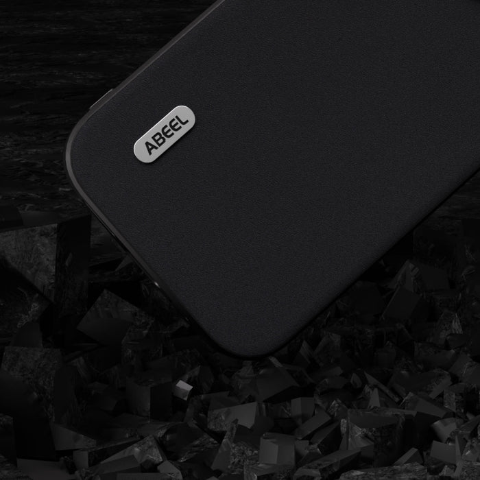 ABEEL Estuche para teléfono con borde negro suave y sedoso de cuero genuino