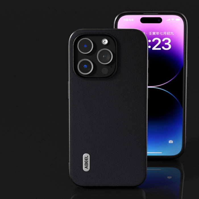 ABEEL Estuche para teléfono con borde negro suave y sedoso de cuero genuino