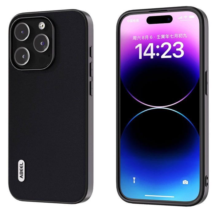 ABEEL Estuche para teléfono con borde negro suave y sedoso de cuero genuino