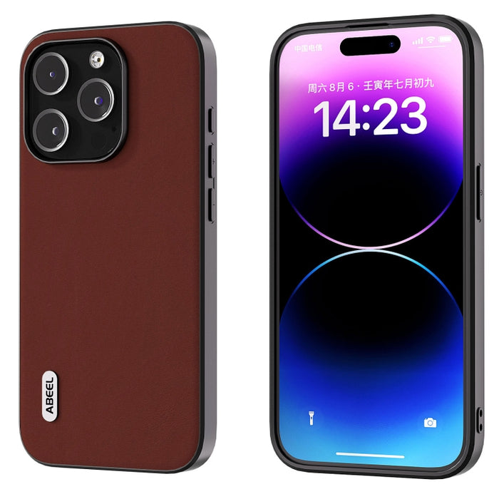 ABEEL Estuche para teléfono con borde negro suave y sedoso de cuero genuino