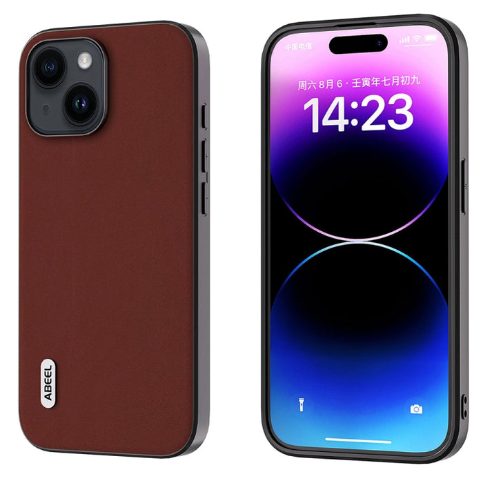ABEEL Estuche para teléfono con borde negro suave y sedoso de cuero genuino
