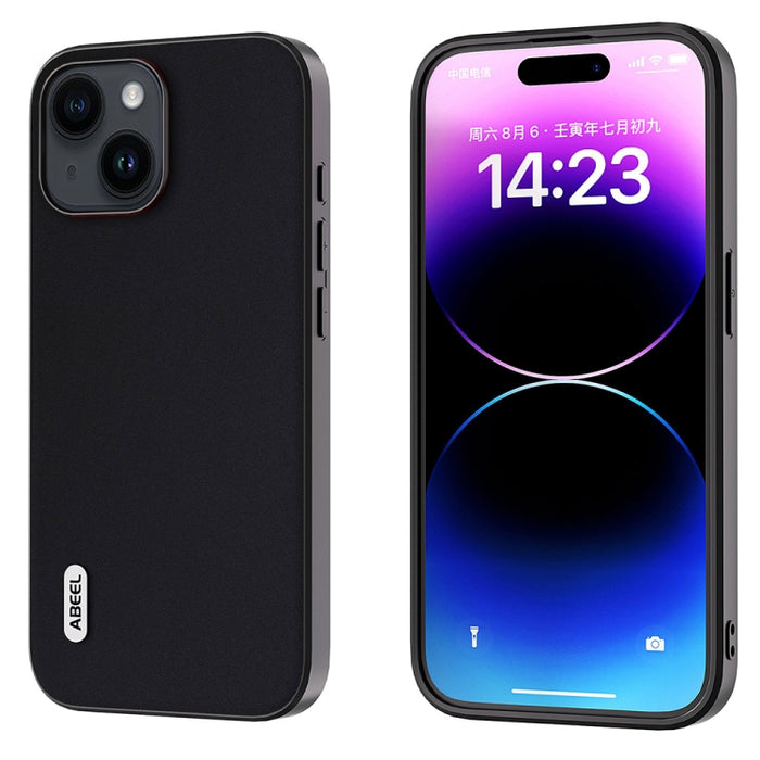 ABEEL Estuche para teléfono con borde negro suave y sedoso de cuero genuino
