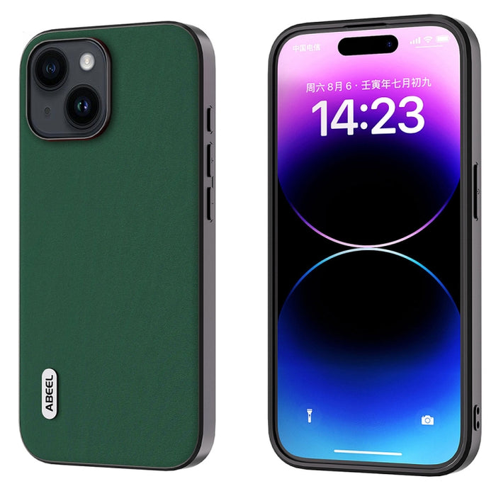 ABEEL Estuche para teléfono con borde negro suave y sedoso de cuero genuino