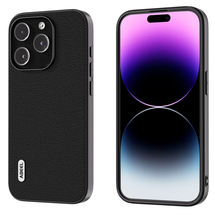 ABEEL Estuche para teléfono con borde negro Wave de cuero genuino