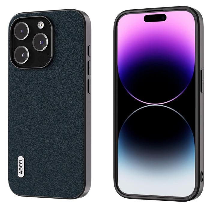 ABEEL Estuche para teléfono con borde negro Wave de cuero genuino