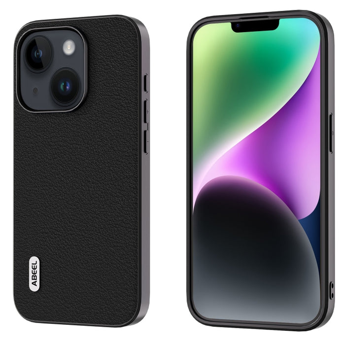 ABEEL Estuche para teléfono con borde negro Wave de cuero genuino