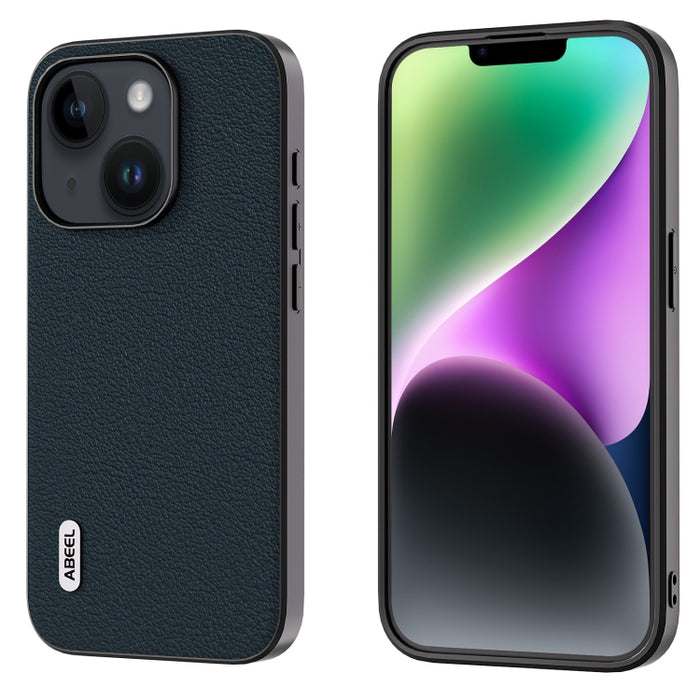 ABEEL Estuche para teléfono con borde negro Wave de cuero genuino