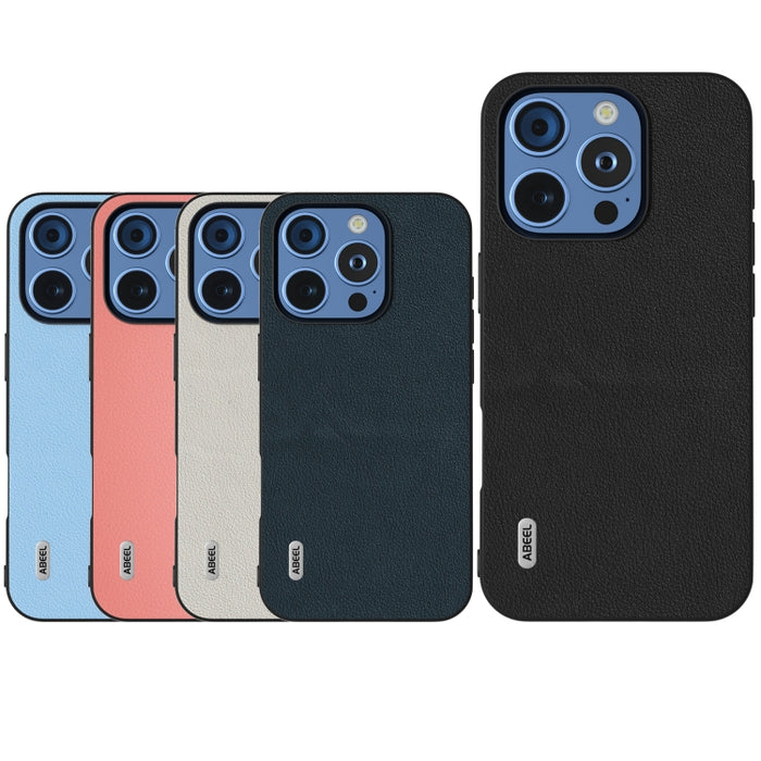 ABEEL Estuche para teléfono con borde negro Wave de cuero genuino